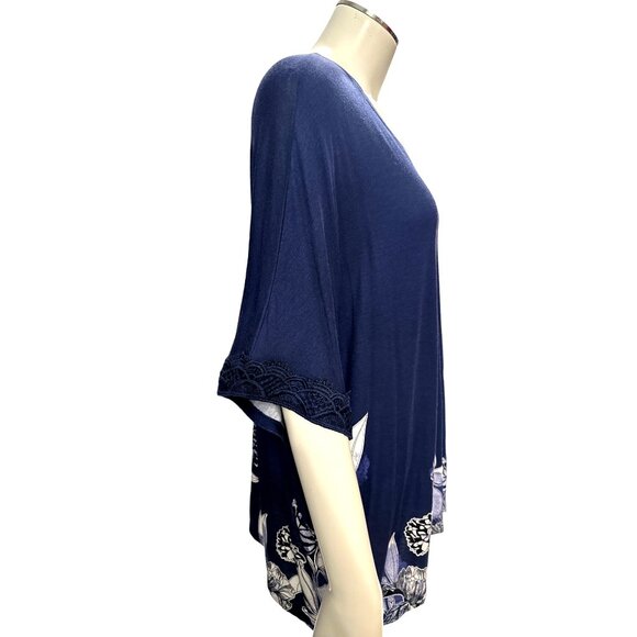 Apt 9 Intimates LG Blue Floral V Neck Tunic Top Lounge Glam Relaxed Boho Drape - Picture 4 of 11
